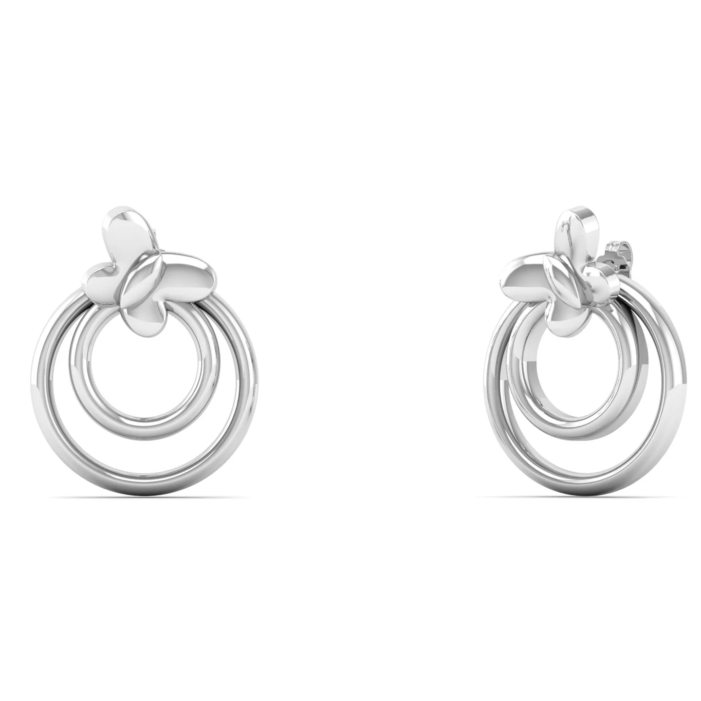 Plain Butterfly Circle Silver Ear Stud - Image 3