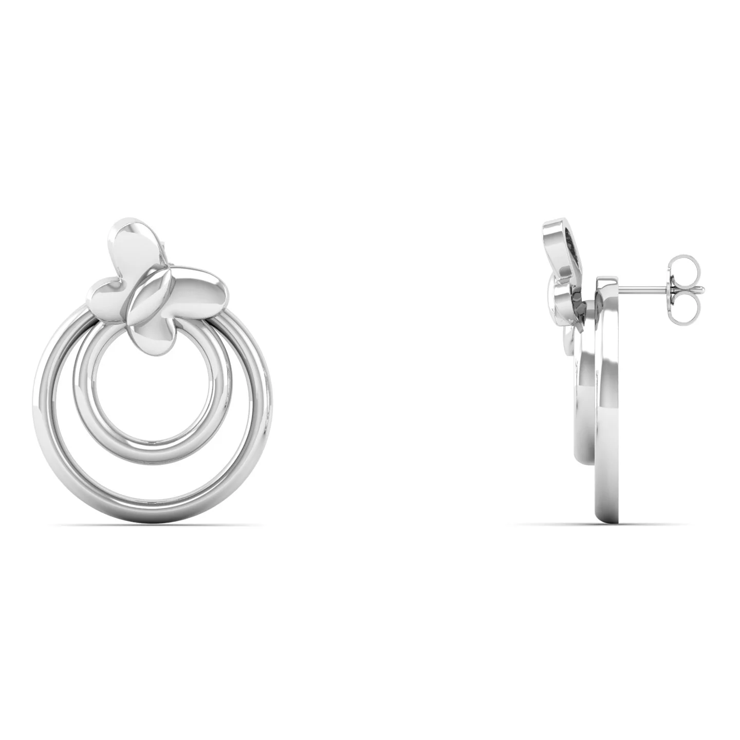 Plain Butterfly Circle Silver Ear Stud - Image 5