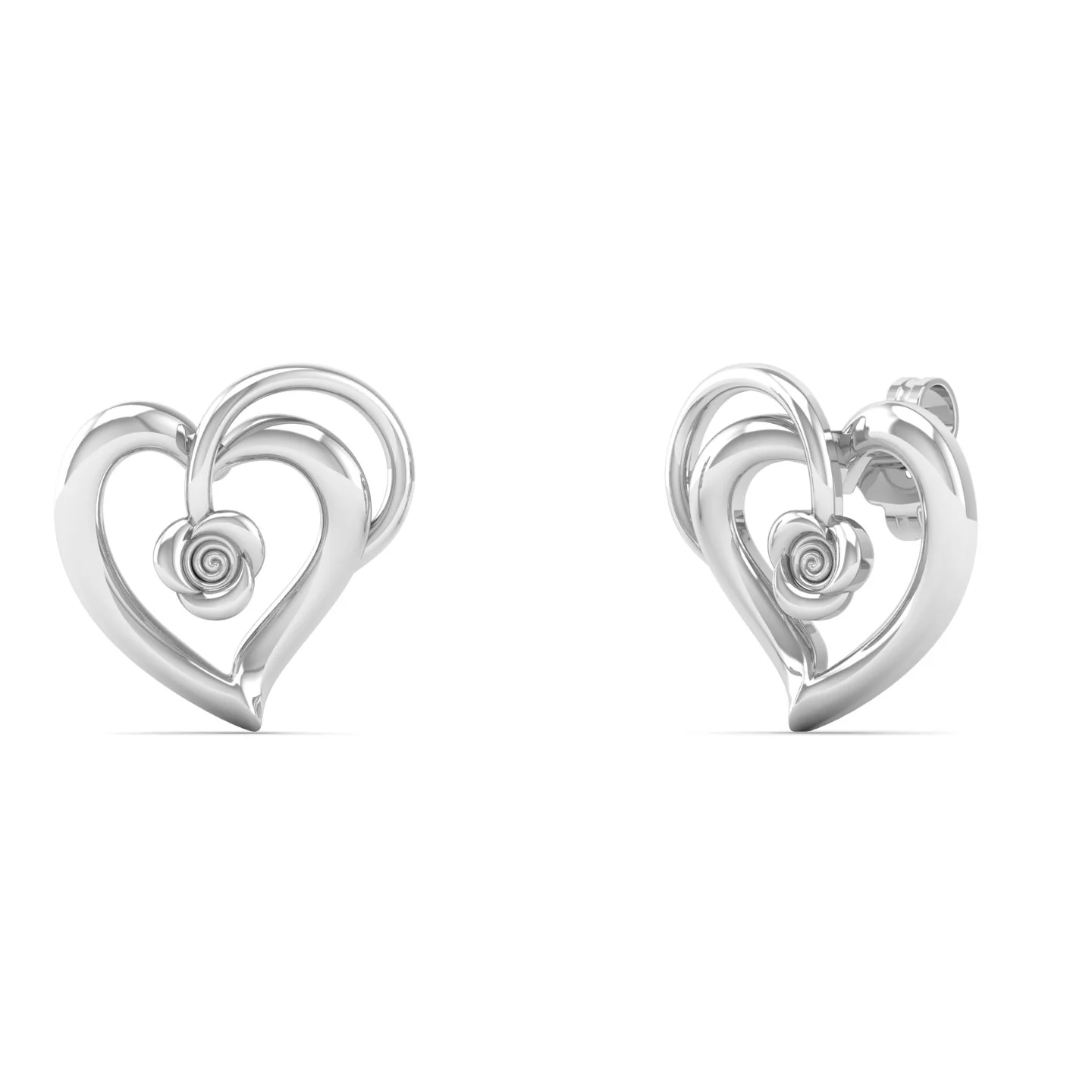 Plain Rose Heart Silver Ear Stud - Image 3