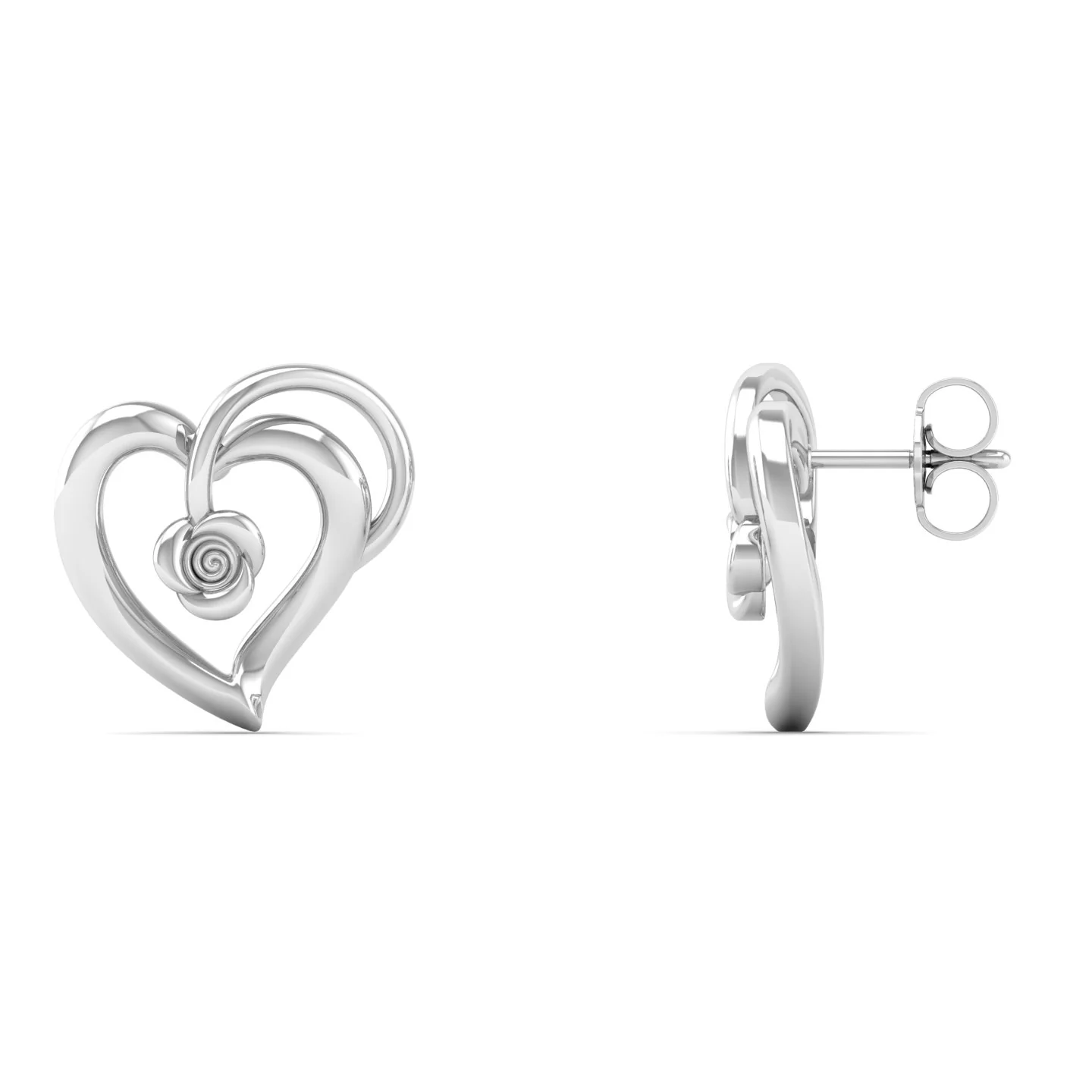 Plain Rose Heart Silver Ear Stud - Image 4